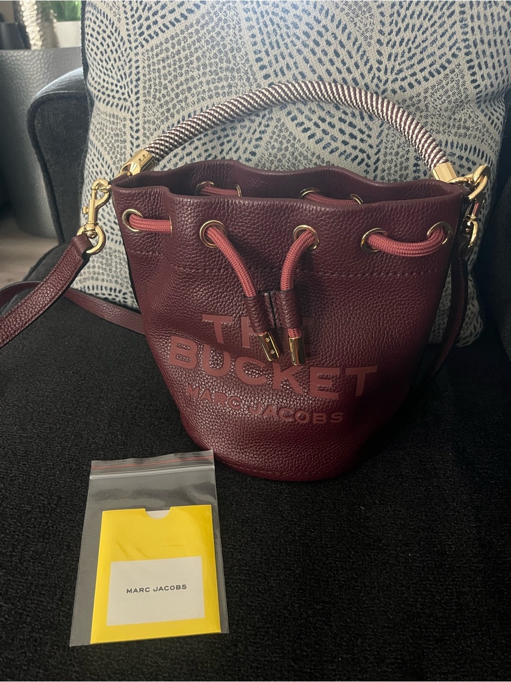 Marc Jacobs Burgundy Leather Bucket Bag with Pink Accents